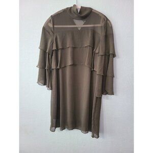 Zara Dress Olive Green Tiered Ruffled Size S